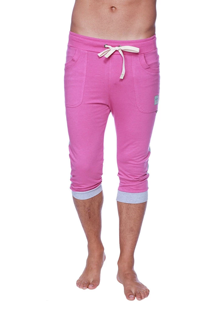 4-rth Mens Cuffed Yoga Pants (Berry W/Heather Grey)