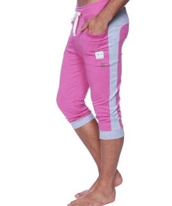 4-rth Mens Cuffed Yoga Pants (Berry W/Heather Grey)