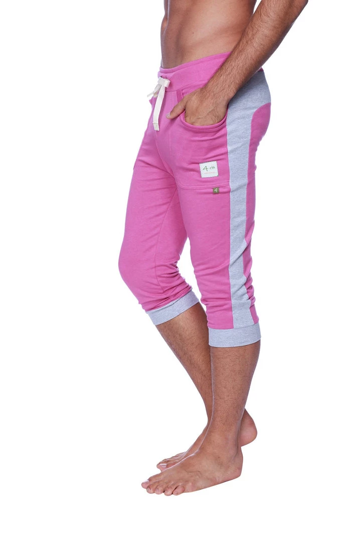 4-rth Mens Cuffed Yoga Pants (Berry W/Heather Grey)