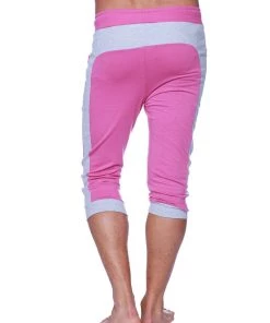 4-rth Mens Cuffed Yoga Pants (Berry W/Heather Grey)