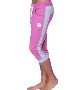 4-rth Mens Cuffed Yoga Pants (Berry W/Heather Grey)