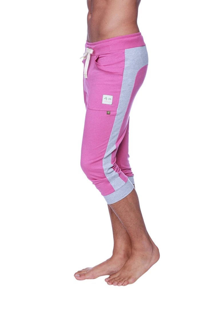 4-rth Mens Cuffed Yoga Pants (Berry W/Heather Grey)