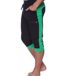 4-rth Mens Cuffed Yoga Pants (Black W/Green)
