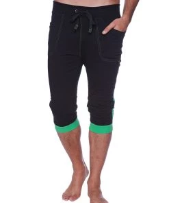 4-rth Mens Cuffed Yoga Pants (Black W/Green)