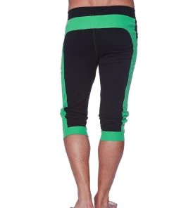 4-rth Mens Cuffed Yoga Pants (Black W/Green)