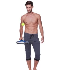 4-rth Mens Cuffed Yoga Pants (Charcoal W/Black)