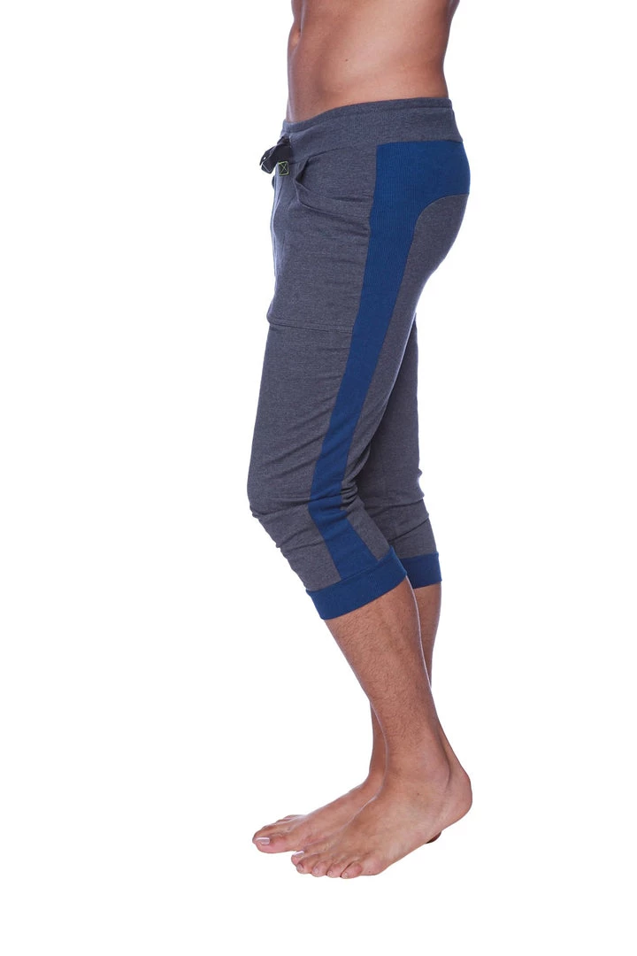 4-rth Mens Cuffed Yoga Pants (Charcoal W/Royal Blue)