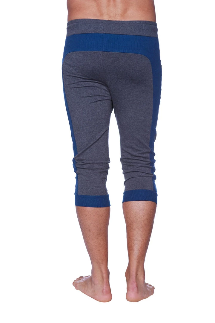 4-rth Mens Cuffed Yoga Pants (Charcoal W/Royal Blue)