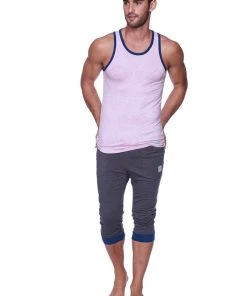 4-rth Mens Cuffed Yoga Pants (Charcoal W/Royal Blue)