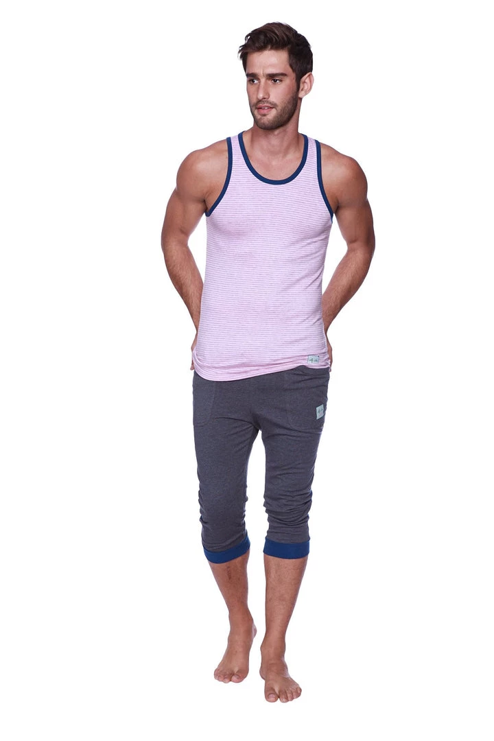 4-rth Mens Cuffed Yoga Pants (Charcoal W/Royal Blue)