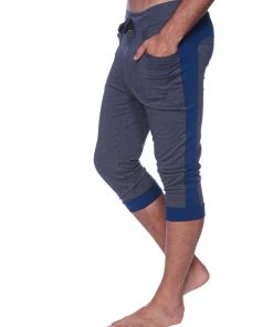 4-rth Mens Cuffed Yoga Pants (Charcoal W/Royal Blue)