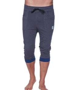4-rth Mens Cuffed Yoga Pants (Charcoal W/Royal Blue)
