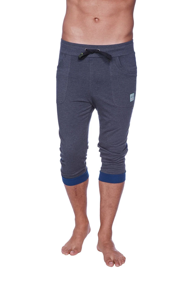 4-rth Mens Cuffed Yoga Pants (Charcoal W/Royal Blue)