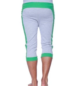 4-rth Mens Cuffed Yoga Pants (Heather Grey W/GREEN)