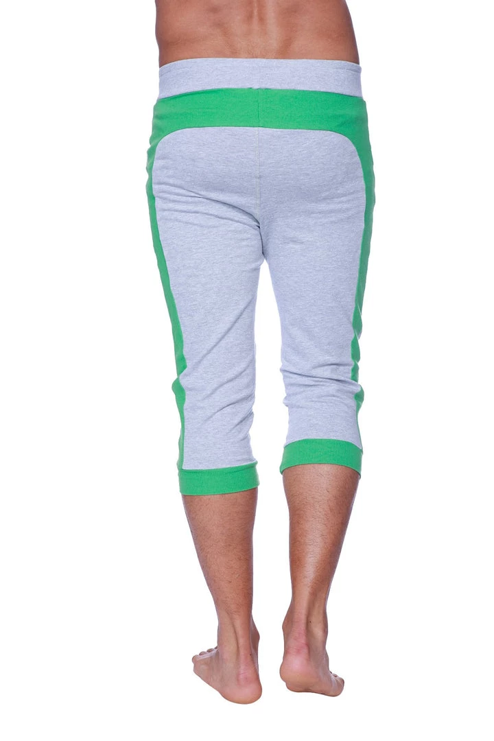 4-rth Mens Cuffed Yoga Pants (Heather Grey W/GREEN)