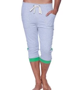 4-rth Mens Cuffed Yoga Pants (Heather Grey W/GREEN)