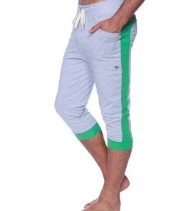 4-rth Mens Cuffed Yoga Pants (Heather Grey W/GREEN)
