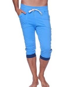 4-rth Mens Cuffed Yoga Pants (Ice Blue W/Royal Blue)