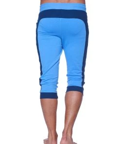 4-rth Mens Cuffed Yoga Pants (Ice Blue W/Royal Blue)