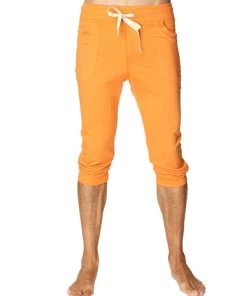 4-rth Mens Cuffed Yoga Pants (Solid Sun Orange)