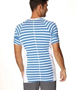 4-rth MEN Nautical Raglan Resort Henley Tee (Blue & White Stripe)