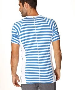 4-rth MEN Nautical Raglan Resort Henley Tee (Blue & White Stripe)