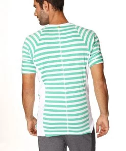 4-rth Nautical Raglan Resort Henley Tee (Green & White Stripe) MEN