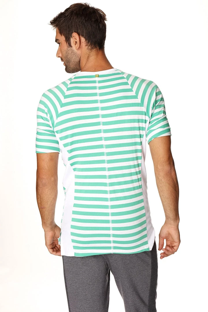 4-rth Nautical Raglan Resort Henley Tee (Green & White Stripe) MEN