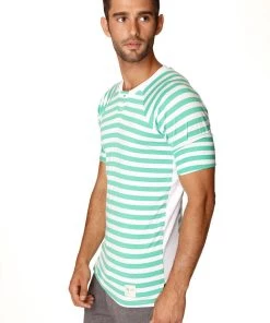 4-rth Nautical Raglan Resort Henley Tee (Green & White Stripe) MEN