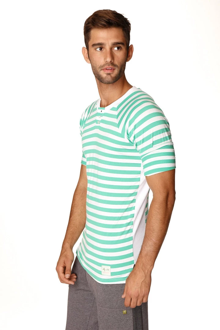 4-rth Nautical Raglan Resort Henley Tee (Green & White Stripe) MEN