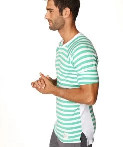 4-rth Nautical Raglan Resort Henley Tee (Green & White Stripe) MEN