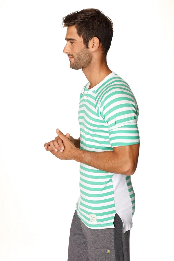 4-rth Nautical Raglan Resort Henley Tee (Green & White Stripe) MEN