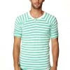 4-rth Nautical Raglan Resort Henley Tee (Green & White Stripe) MEN