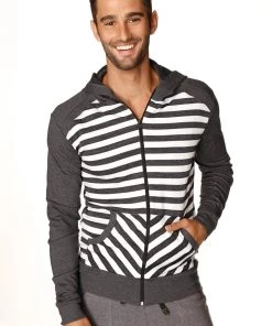 4-rth **Original Limited Edition** Form-fit Crossover Yoga Track Performance Fleece Hoodie (Charcoal Stripe) MEN