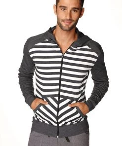 4-rth **Original Limited Edition** Form-fit Crossover Yoga Track Performance Fleece Hoodie (Charcoal Stripe) MEN