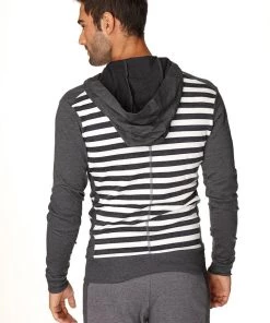 4-rth **Original Limited Edition** Form-fit Crossover Yoga Track Performance Fleece Hoodie (Charcoal Stripe) MEN
