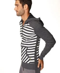 4-rth **Original Limited Edition** Form-fit Crossover Yoga Track Performance Fleece Hoodie (Charcoal Stripe) MEN
