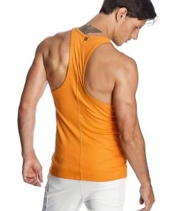 4-rth MEN Racer-back Yoga Tank (Sun Orange)