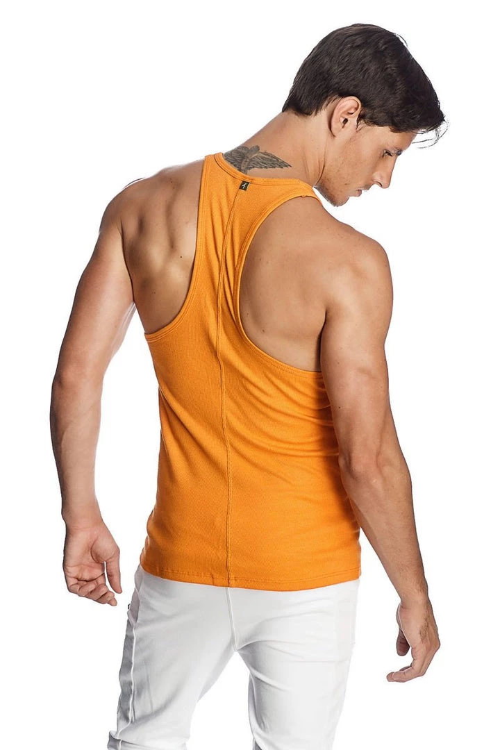 4-rth MEN Racer-back Yoga Tank (Sun Orange)