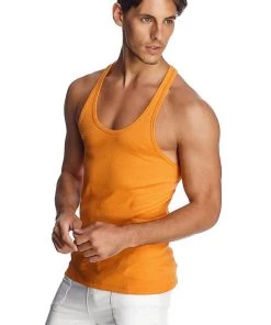 4-rth MEN Racer-back Yoga Tank (Sun Orange)