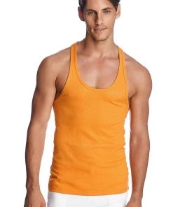 4-rth MEN Racer-back Yoga Tank (Sun Orange)