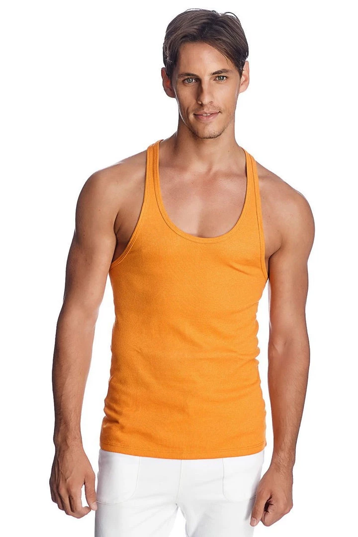 4-rth MEN Racer-back Yoga Tank (Sun Orange)