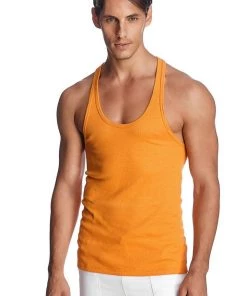 4-rth MEN Racer-back Yoga Tank (Sun Orange)