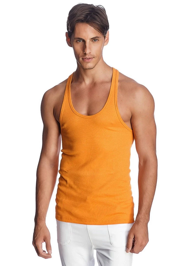 4-rth MEN Racer-back Yoga Tank (Sun Orange)