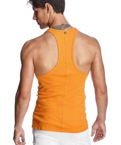 4-rth MEN Racer-back Yoga Tank (Sun Orange)