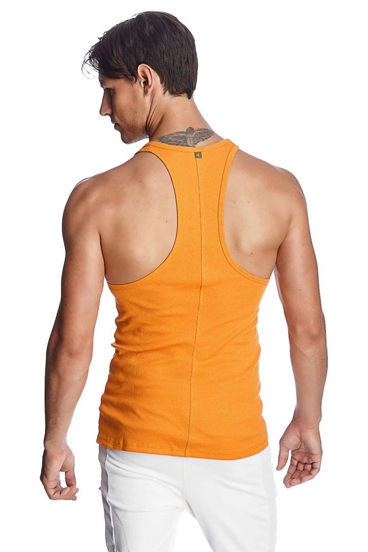 4-rth MEN Racer-back Yoga Tank (Sun Orange)