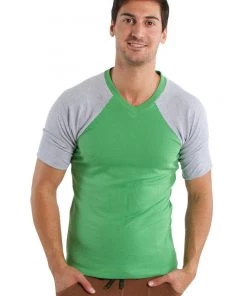 4-rth Raglan Virtual Crew Neck (Bamboo Green W/Grey) MEN