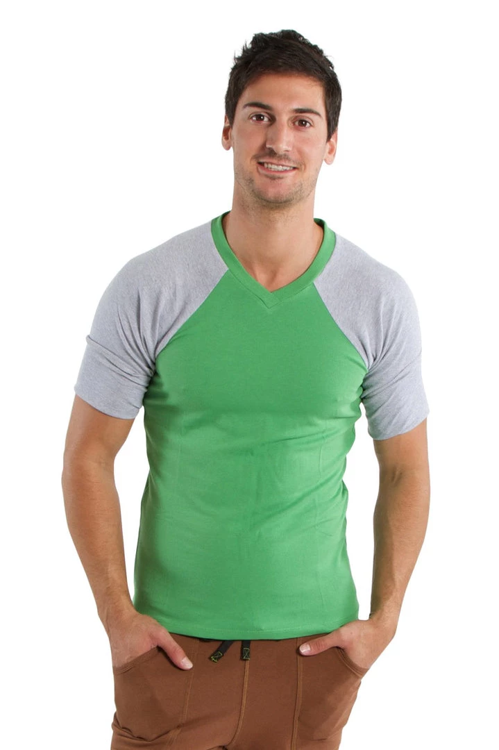 4-rth Raglan Virtual Crew Neck (Bamboo Green W/Grey) MEN