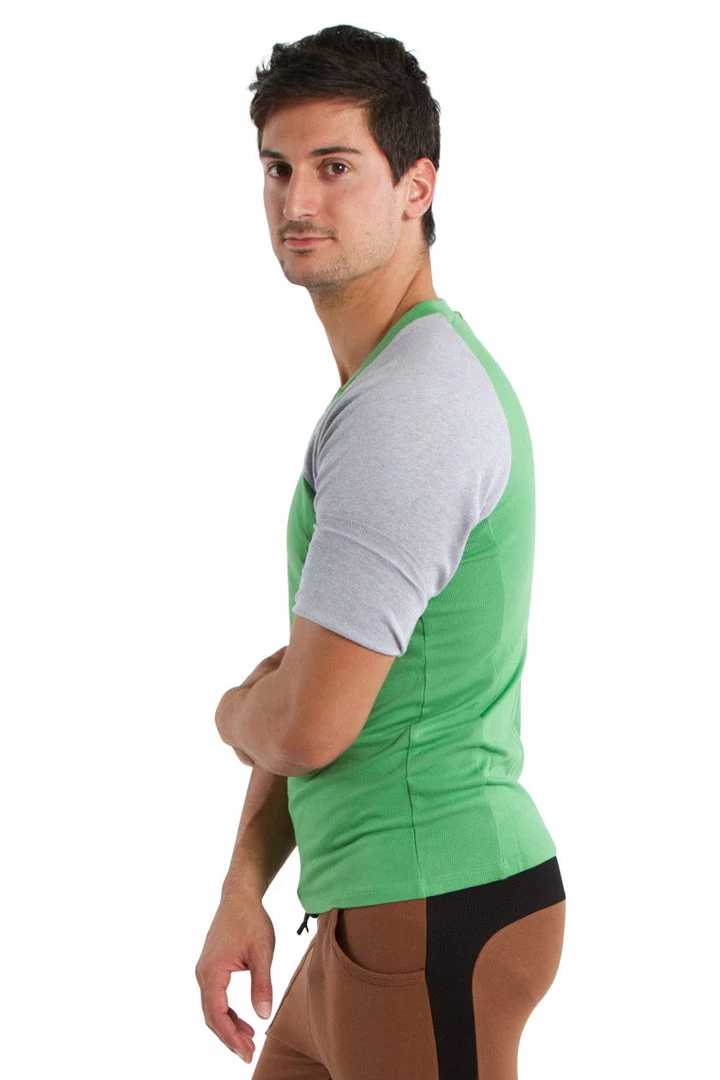 4-rth Raglan Virtual Crew Neck (Bamboo Green W/Grey) MEN