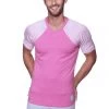4-rth Raglan Virtual Crew Neck (Berry W/ Pink & Grey Stripe) MEN